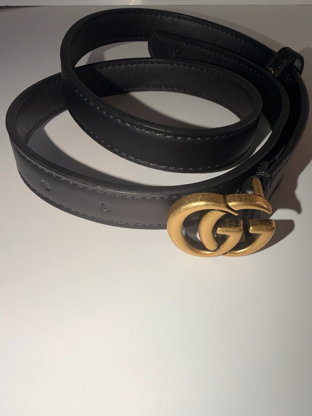 Gucci Double G Marmont Thin Black Leather Belt